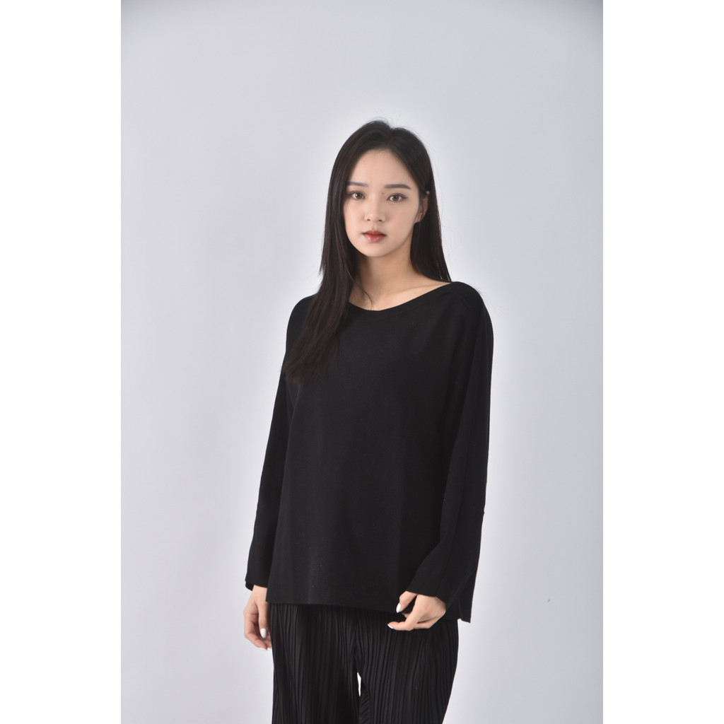 (XL) glordano圓領黑色長袖上衣二手衣, , large