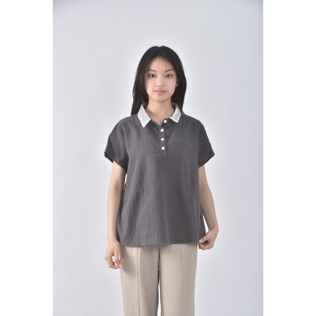 (XL) oys排扣灰色短袖上衣二手衣, , large