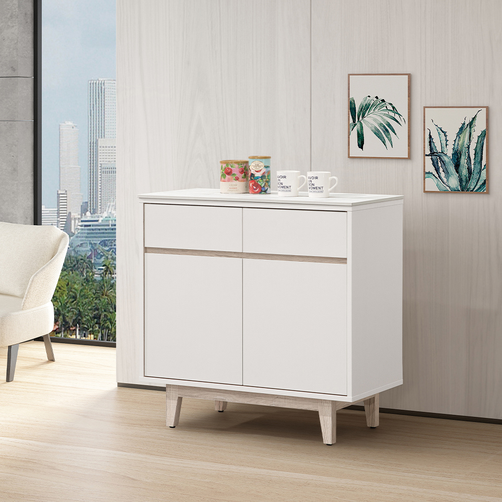 【唯熙傢俱】紀薇橡木雙色2.7尺岩板餐櫃, , large