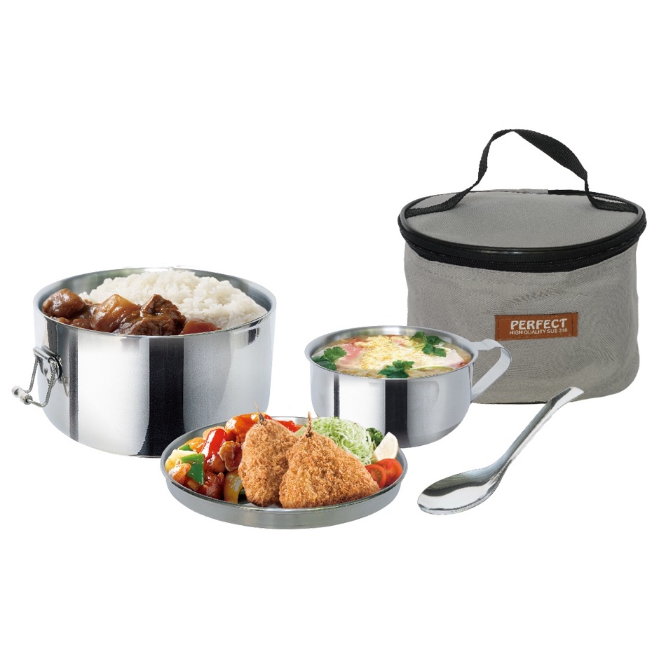 PERFECT 理想牌 極緻316不鏽鋼隔熱圓形便當組便當盒午餐盒附提袋 14cm-Leidea樂德兒