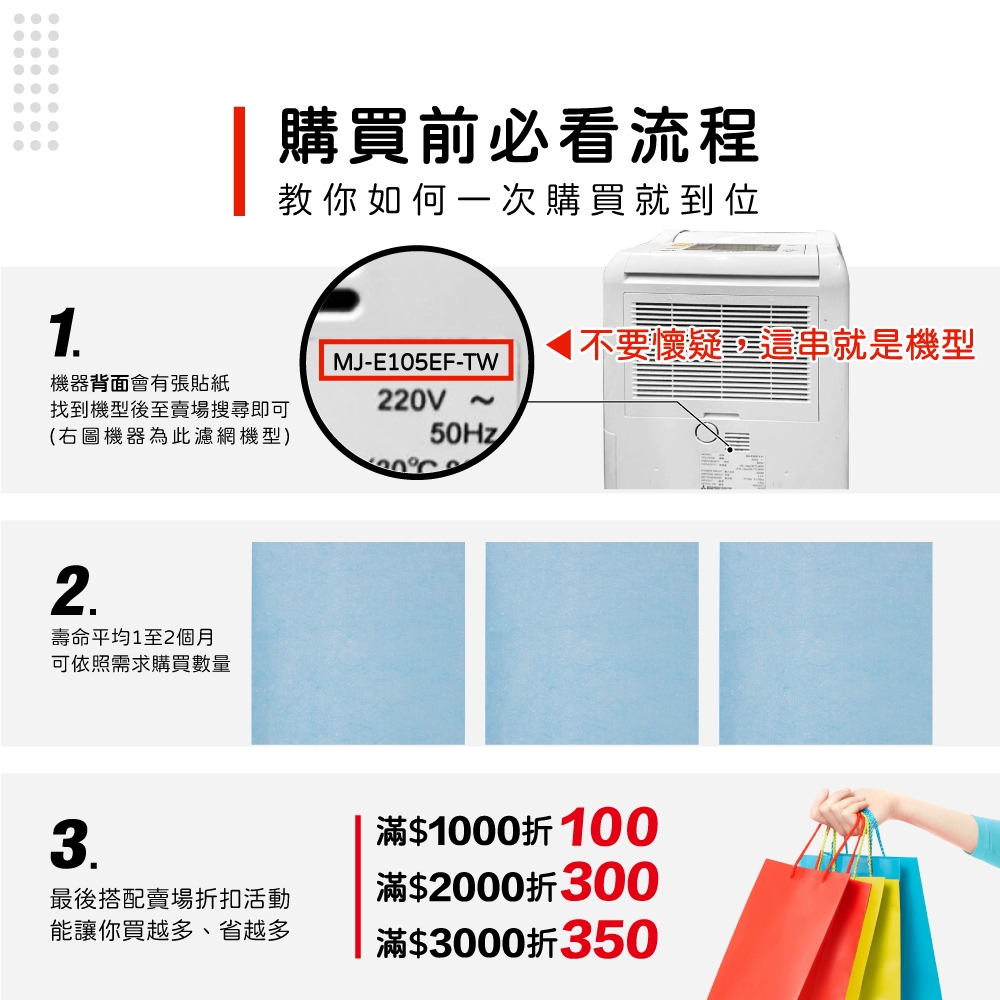 蟎著媽 適用 三菱 MJ-E105EF-TW MJ-E14EG-S1 MJ-M100RX MJ-M100SX 除濕機 濾網, , large