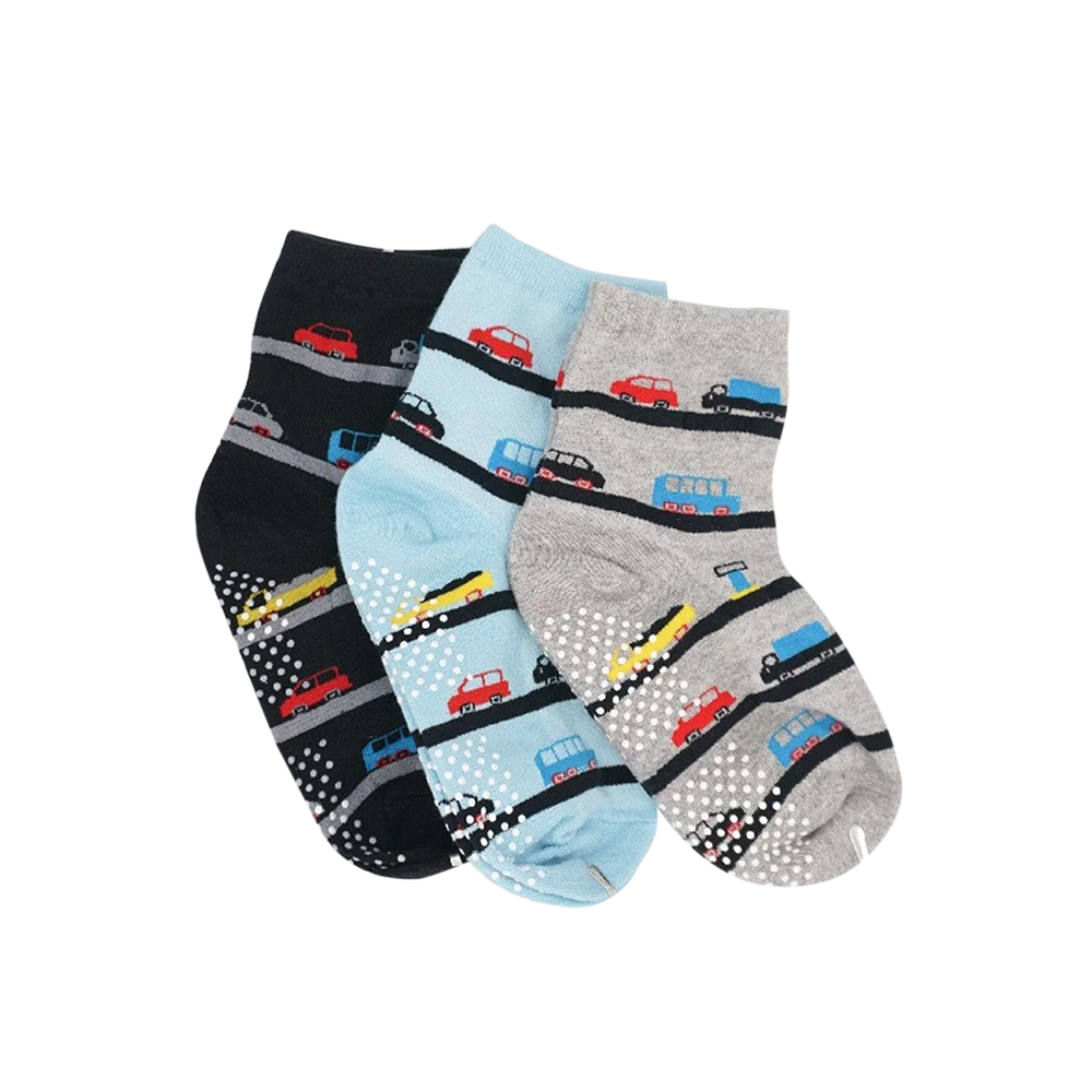 [Kaimei Cotton] MIT Taiwan-made pure cotton non-slip children's socks-car road style children 14-17cm 4-7 years old-8 pairs, , large