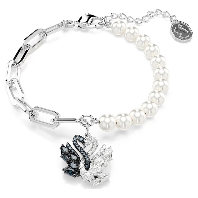 SWAROVSKI 施華洛世奇 Swan 黑白天鵝 愛與美水晶珍珠手鍊(5705720), , large