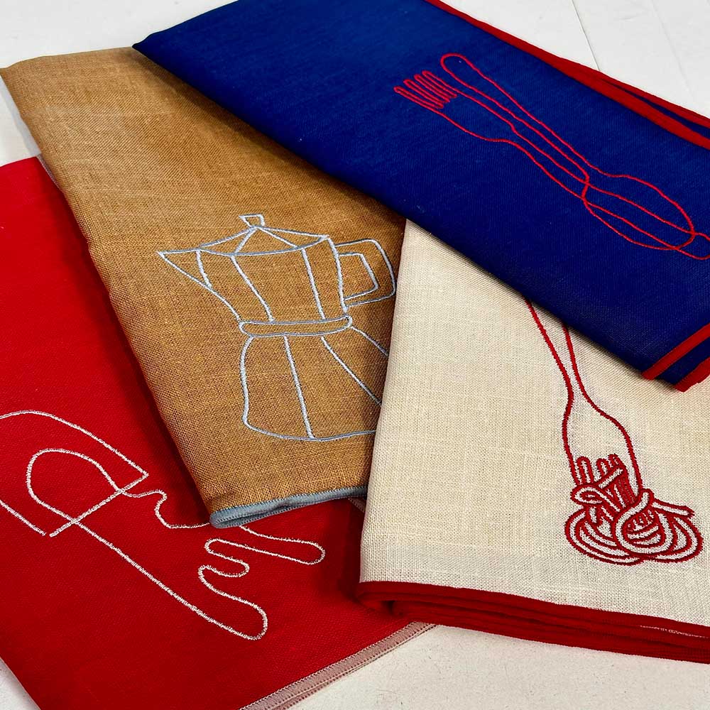 【英國 MÆGEN】刺繡棉麻餐巾組-白 (義大利麵), , large