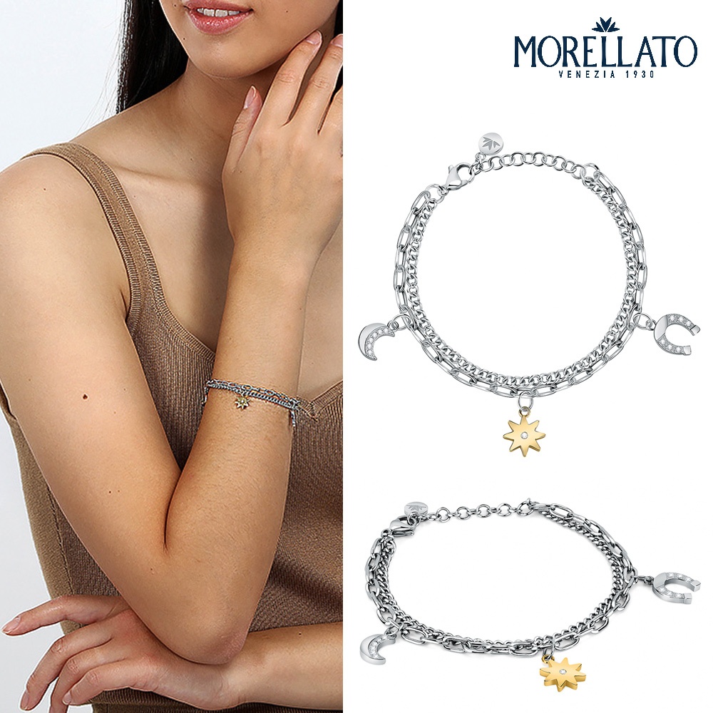 【快速出貨】MORELLATO TALISMANI系列 不鏽鋼 雙色星月閃耀手鍊 SAUY09, , large