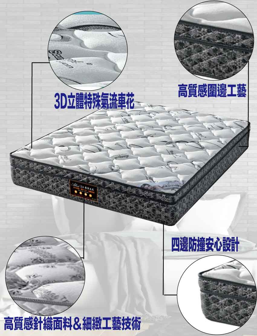 【文創集】 3D抗菌舒活獨立筒床墊-5尺雙人, , large