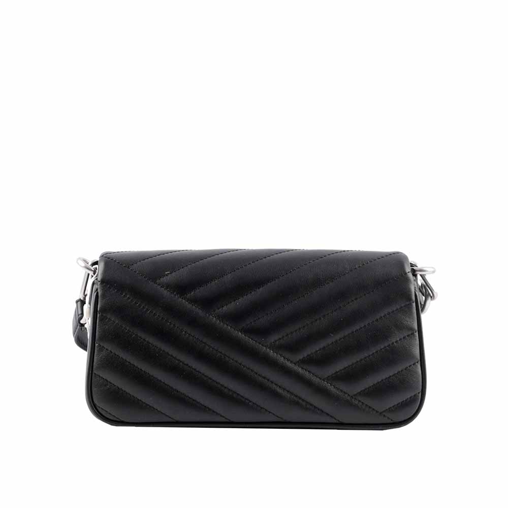 TORY BURCH Kira 銀釦縫線設計翻蓋小款肩背/斜背二用包/黑色, , large