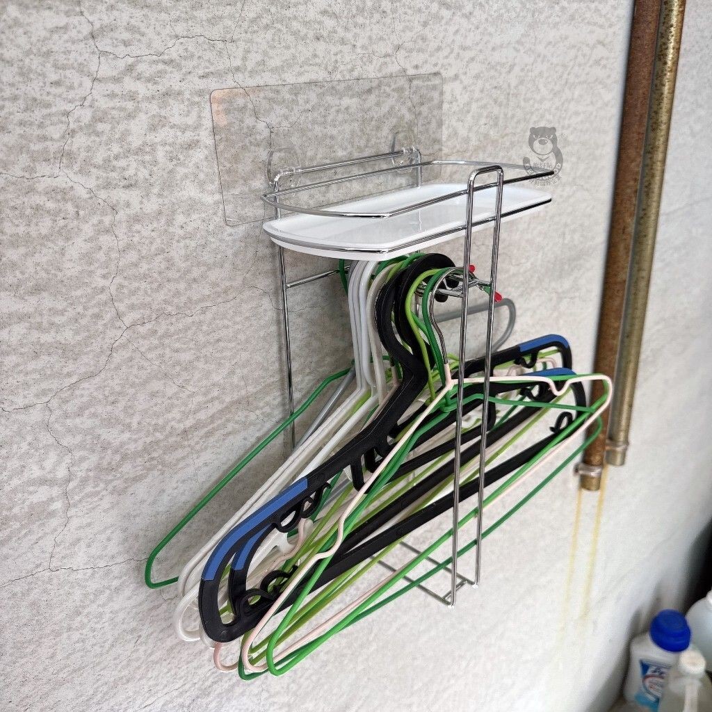 [熊好貼國際]衣架置物架 無痕壁貼不鏽鋼衣架收納架 衣架整理架 衣夾整理架 收納架 台灣製造 凹凸面可貼, , large