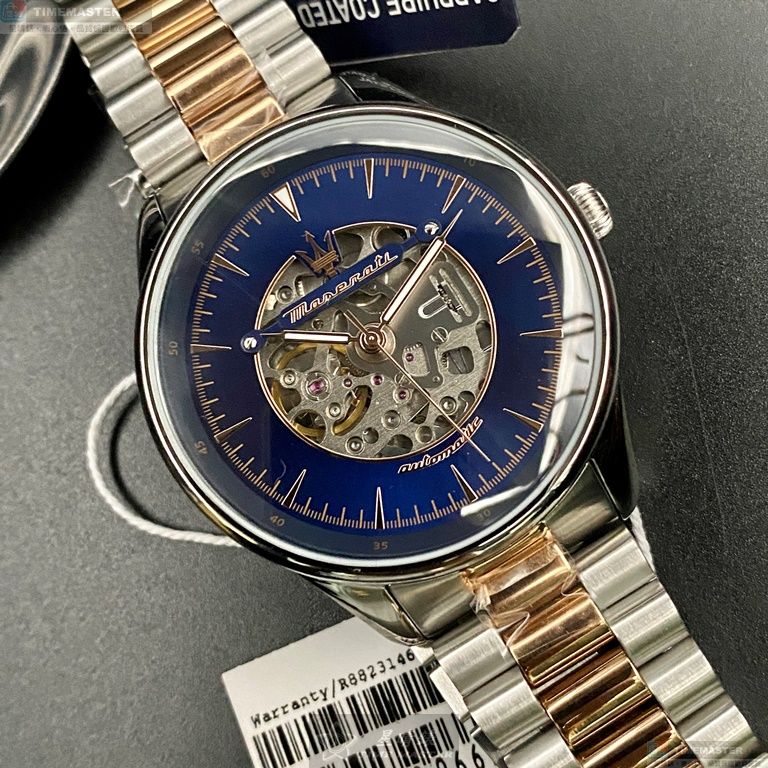 [星晴錶業]MASERATI手錶,46mm,R8823146001寶藍色錶面銀錶殼金銀相間精鋼錶帶款, , large