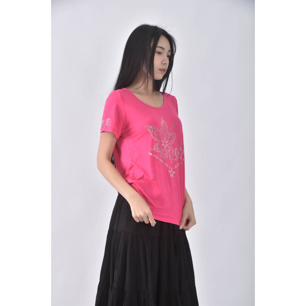 (M) 貼鑽粉色短袖上衣二手衣, , large