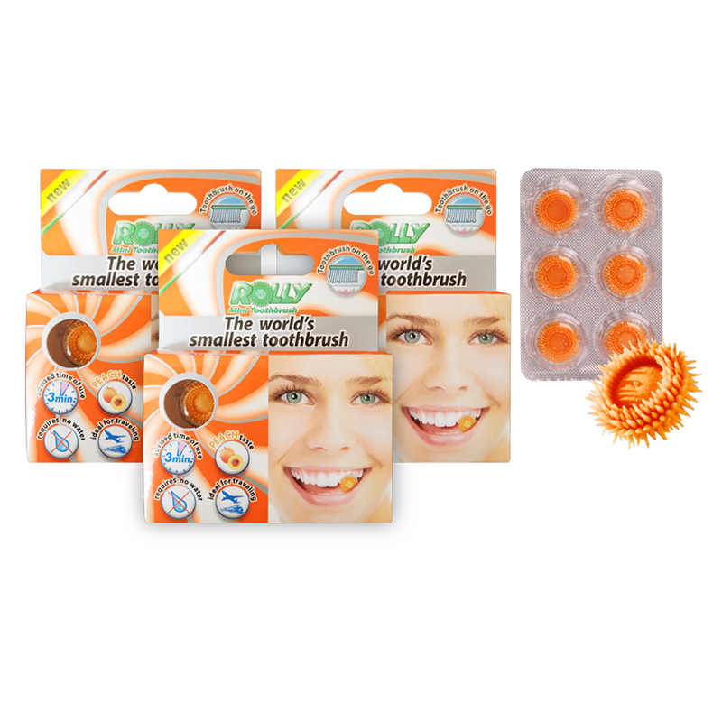 Rolly Brush Smallest toothbrush 3pack Peach