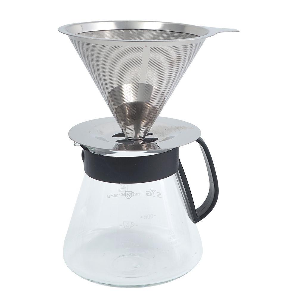 coffee play304不鏽鋼咖啡濾杯-1~4杯+咖啡玻璃壺-600ml-1組, , large