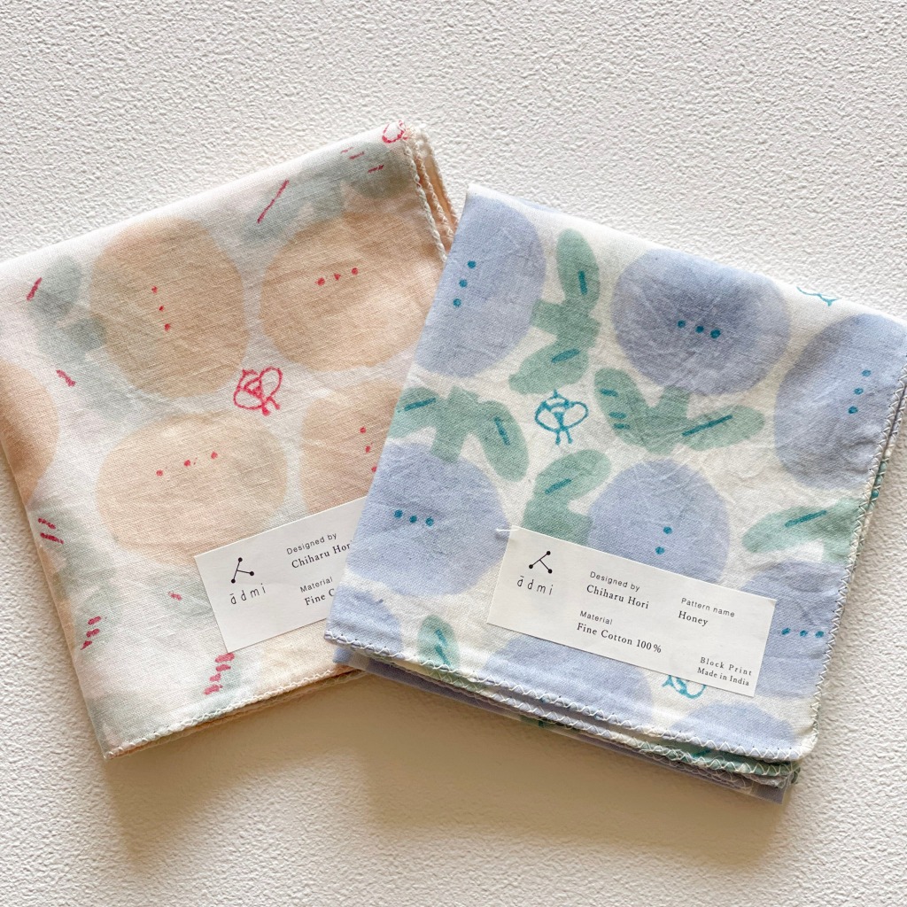日本設計/印度製造 admi 全棉 方形 45x45 cm 手帕 手巾 (Honey 03), , large