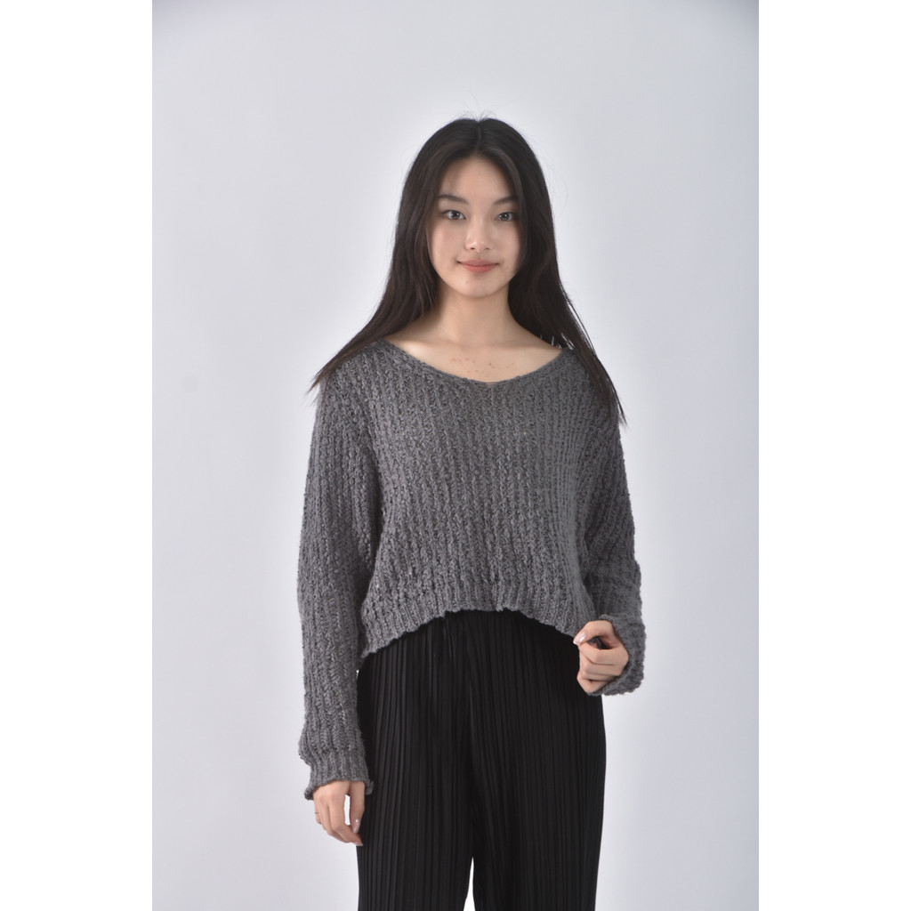 (L) bean style韓牌針織灰色長袖上衣二手衣, , large