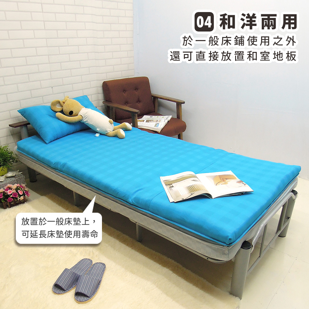 [台客嚴選] 經典格紋竹面單人透氣床墊-綠色 台灣製 學生床墊 單人床墊, 綠, large