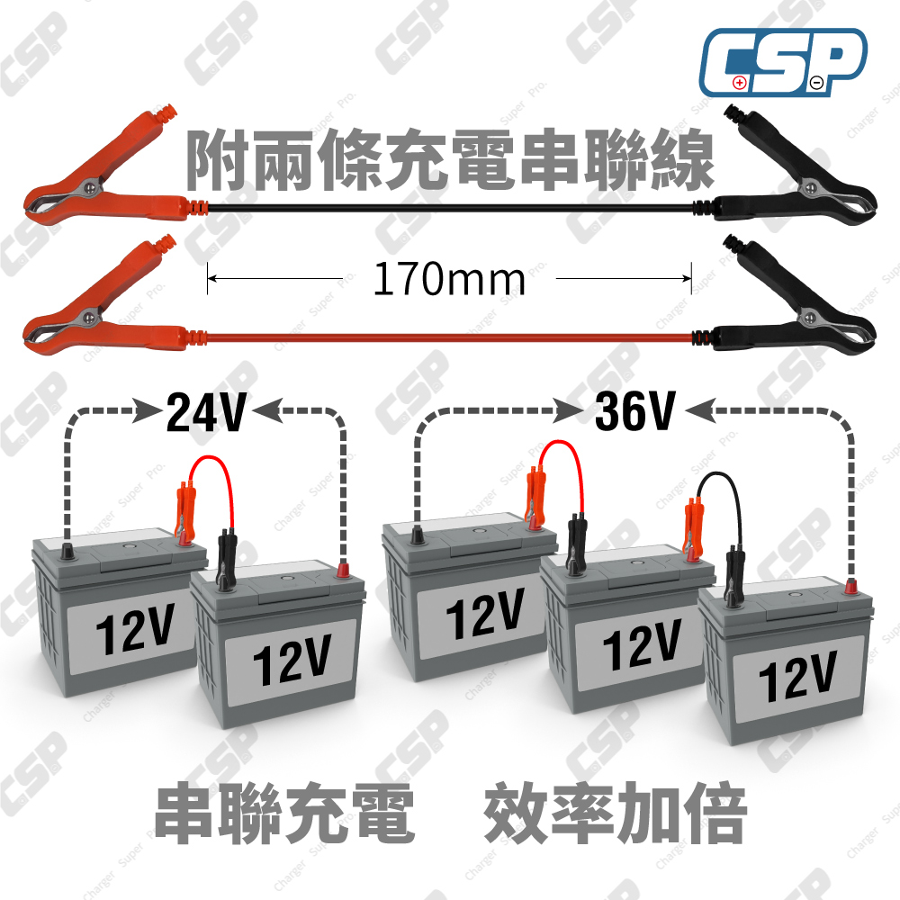 CSP P3608 36V8A 汽車充電器 老車維修 12V鉛酸電池 過載保護 反接保護 電池比重恢復 機車充電 24V 36V, , large