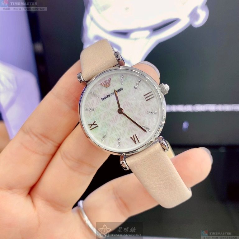 [星晴錶業]ARMANI手錶,32mm,AR00041白色貝母錶面銀錶殼粉紅真皮皮革錶帶款, , large