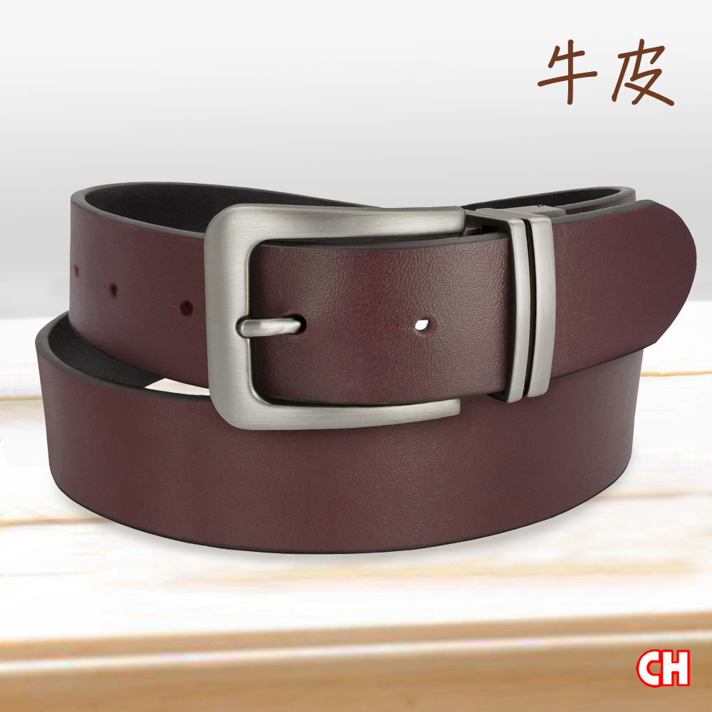 【CH-BELT 銓丞皮帶】牛皮男休閒皮帶 素面時尚男皮帶腰帶(暗紅), , large