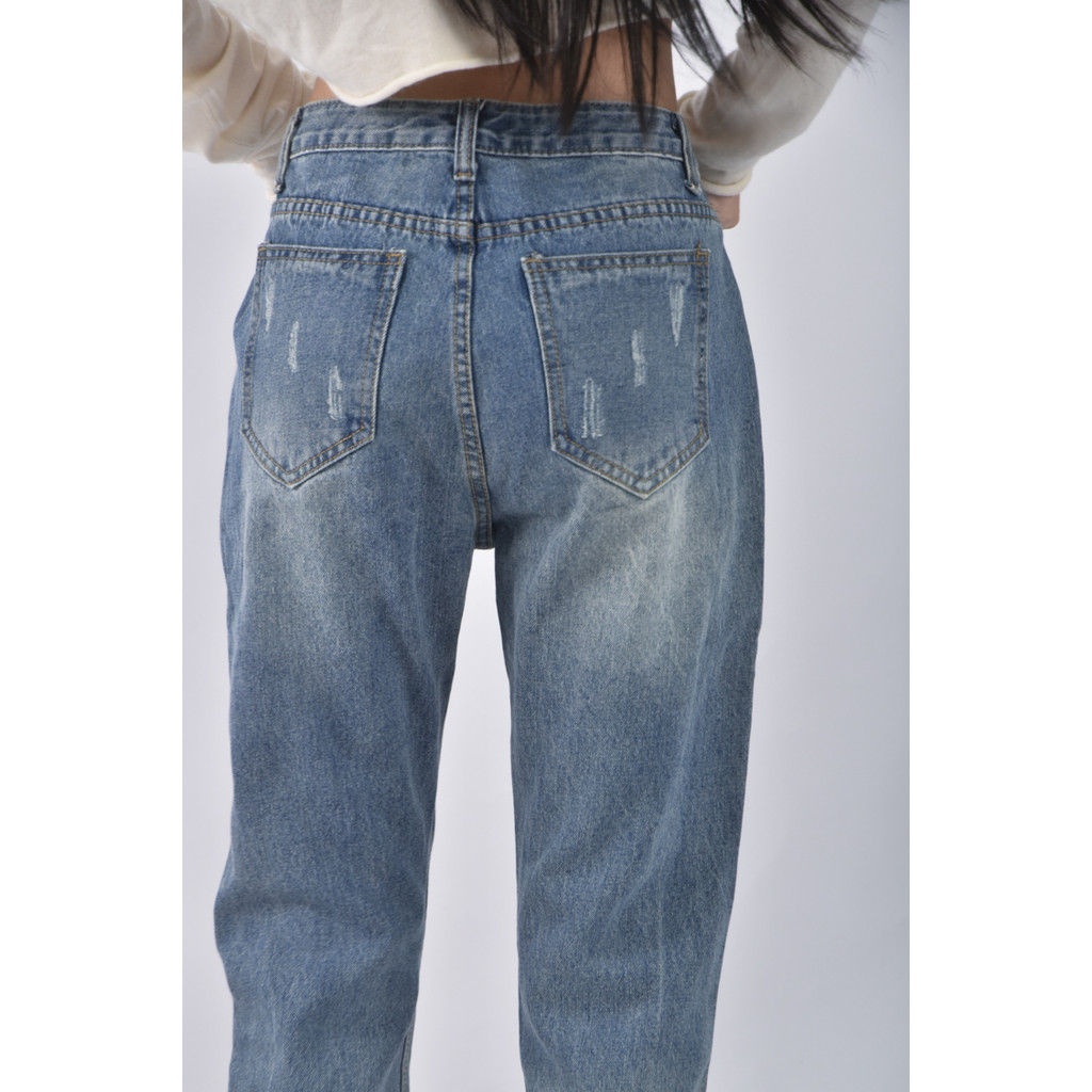 (L) 高腰丹寧牛仔棉質純棉藍色長褲二手衣, , large