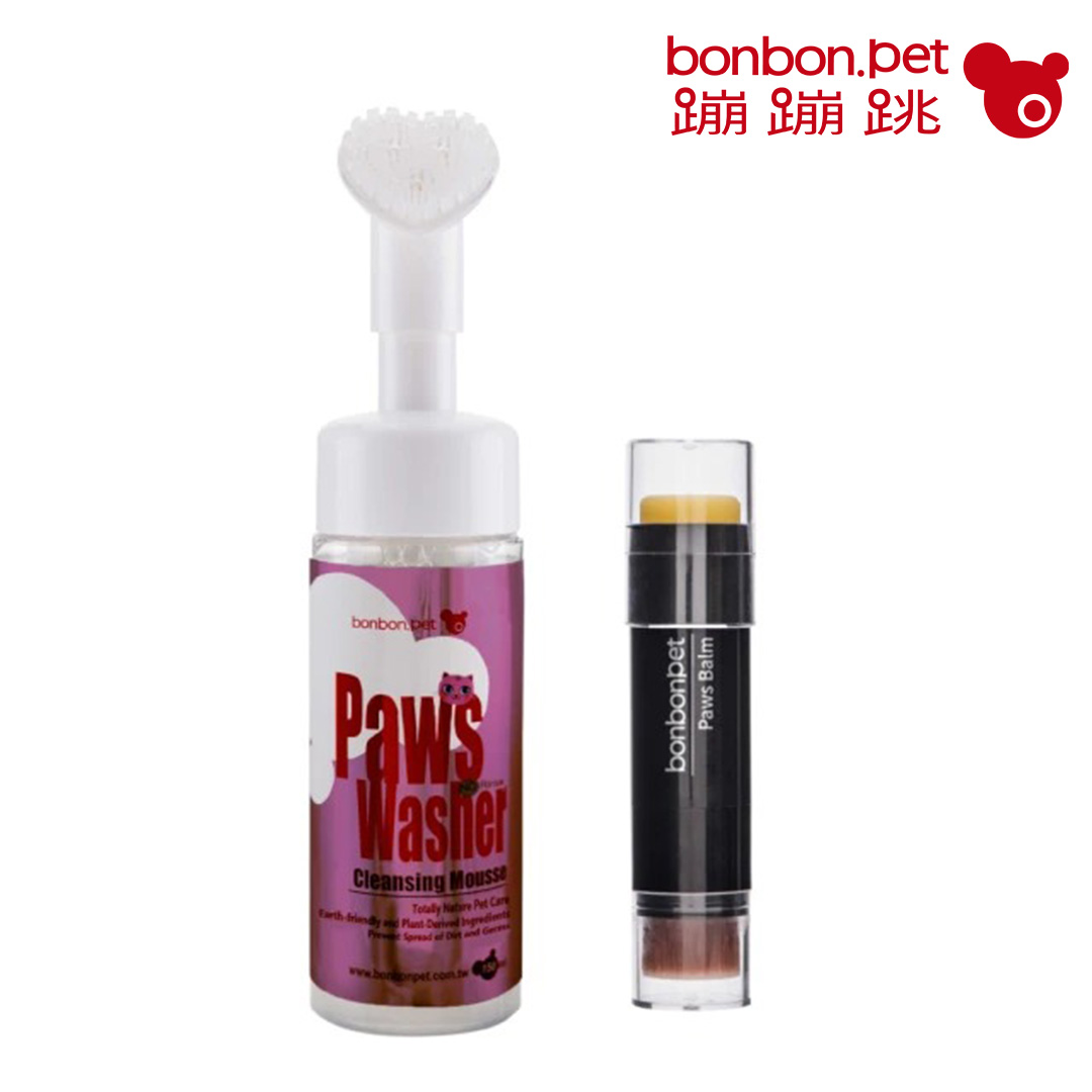 蹦蹦跳 低敏溫和玫瑰天竺葵貓用清潔幕斯150ml+護掌按摩棒8g 組