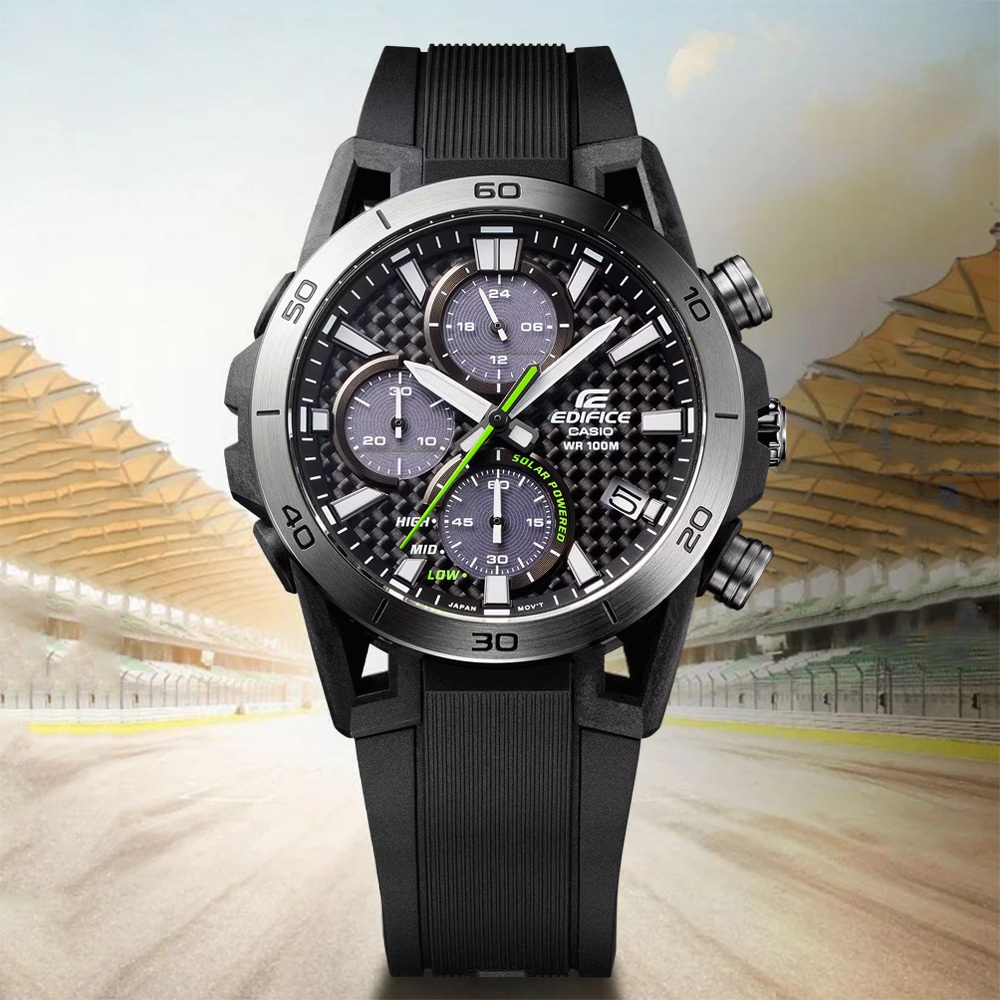 CASIO 卡西歐 EDIFICE 碳纖維賽車太陽能三眼計時手錶 EQS-960PB-1AV, , large