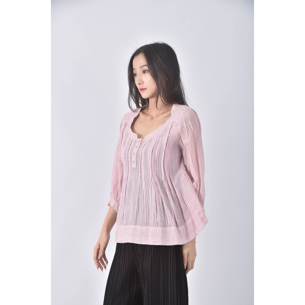 (S) 條紋粉色長袖上衣二手衣, , large