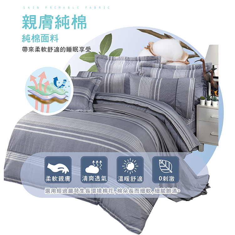 FITNESS 精梳棉雙人四件式兩用被床包組-安德里-灰, , large