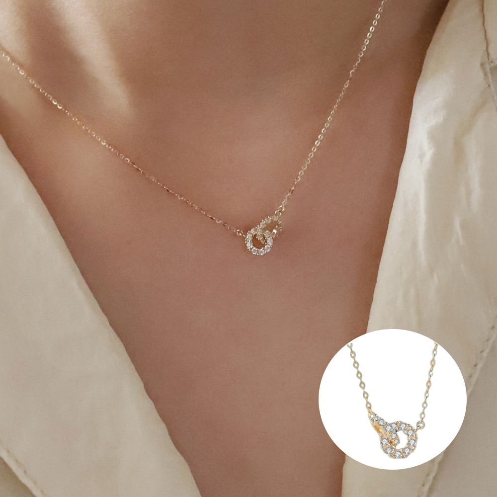 s925純銀14K金環環相扣氣質鎖骨項鏈-附馬卡收納盒 , , large