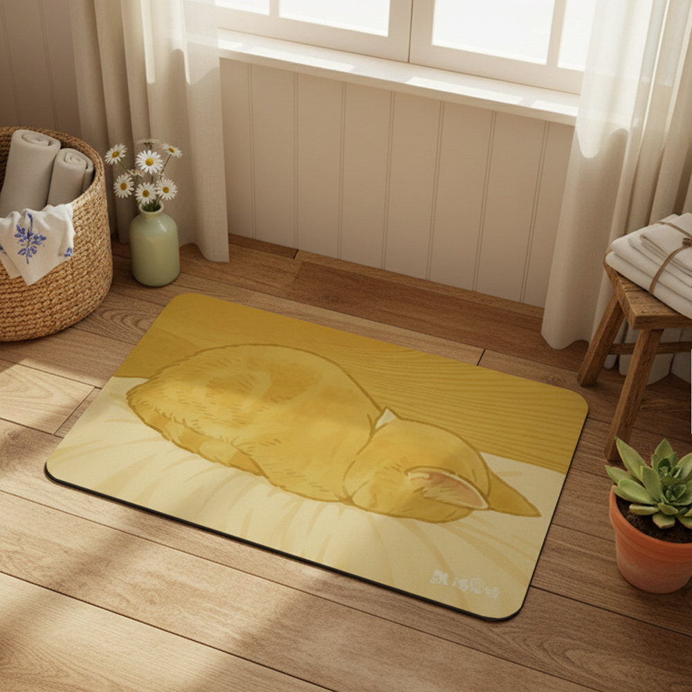 【怪獸】瑪思特 軟式珪藻土吸水地墊 睡癱貓系列 (60x40cm) -斷線貓, , large