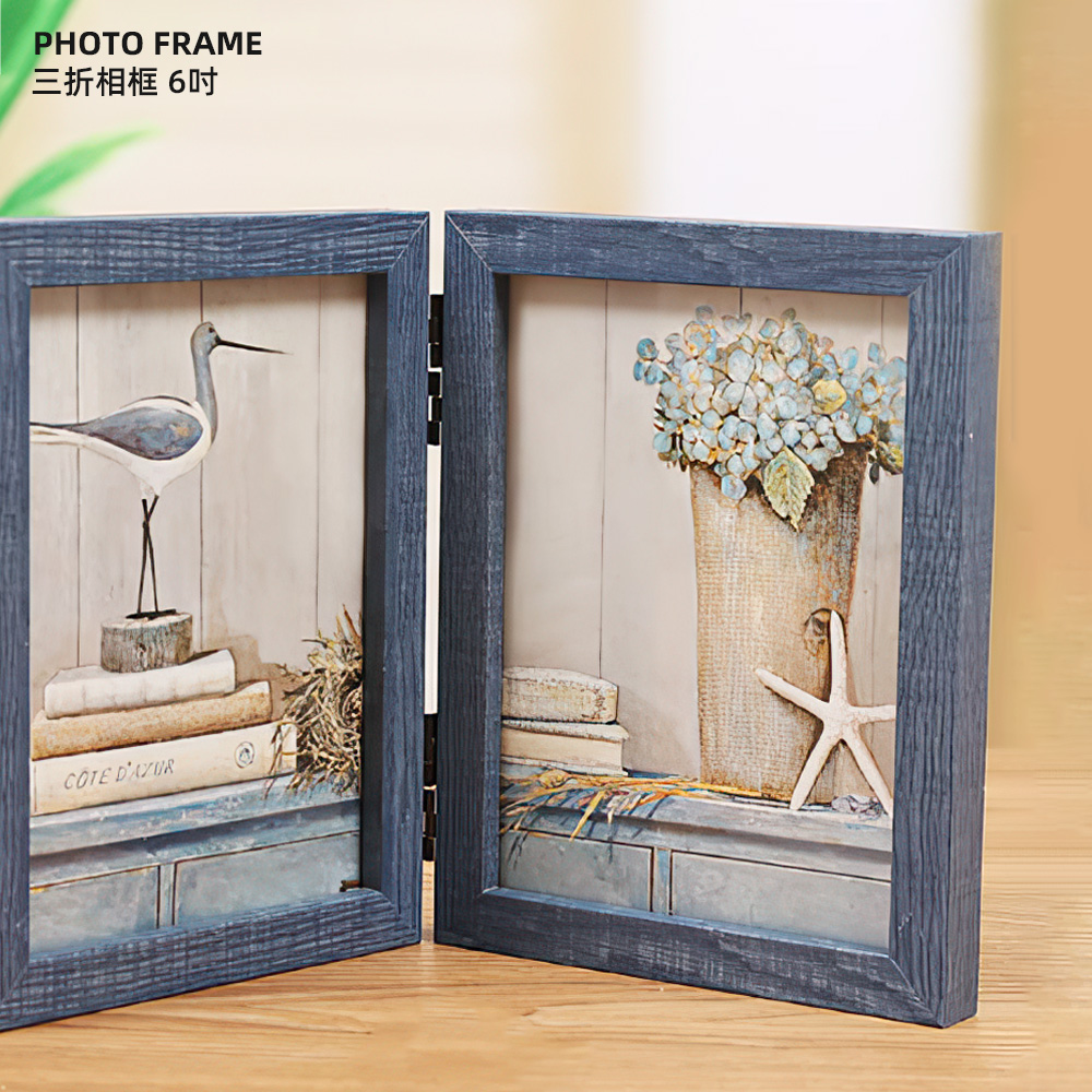 【上手家居】三折相框 6吋 6吋藍色(透明相框/展示框/木質相框/多格相框/玻璃相框), , large