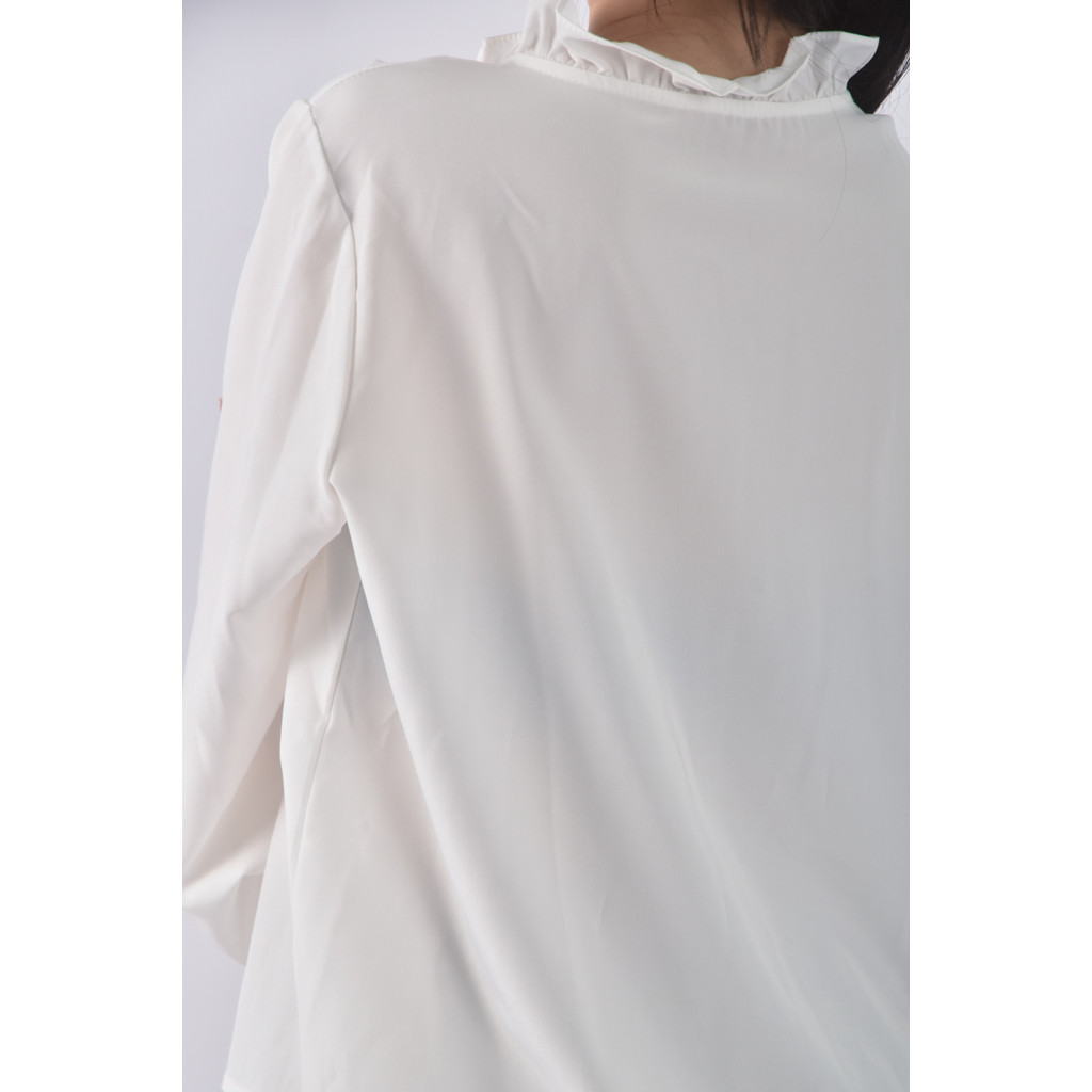 (L) 質感綁帶白色長袖上衣二手衣, , large