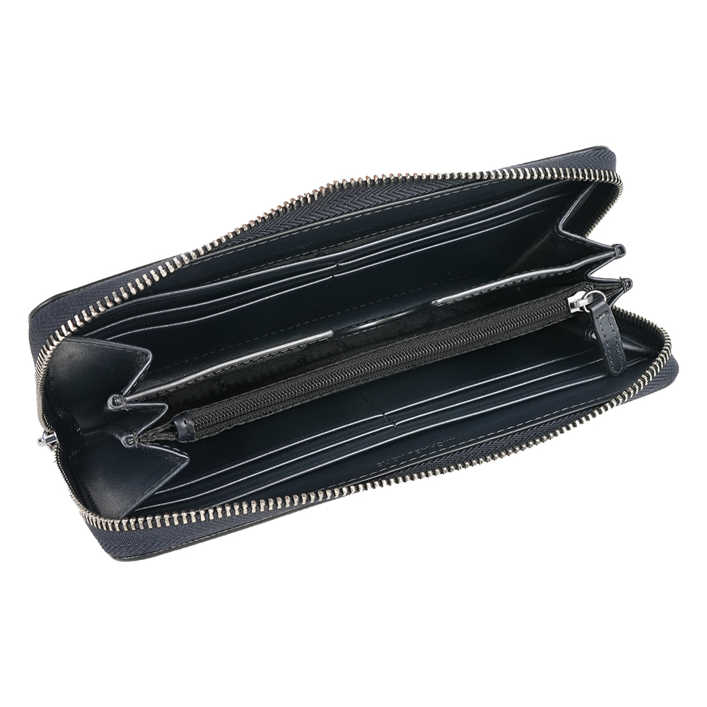 Michael Kors Cooper 銀字滿版塗層帆布ㄇ形拉鍊直式長夾(深藍色), , large