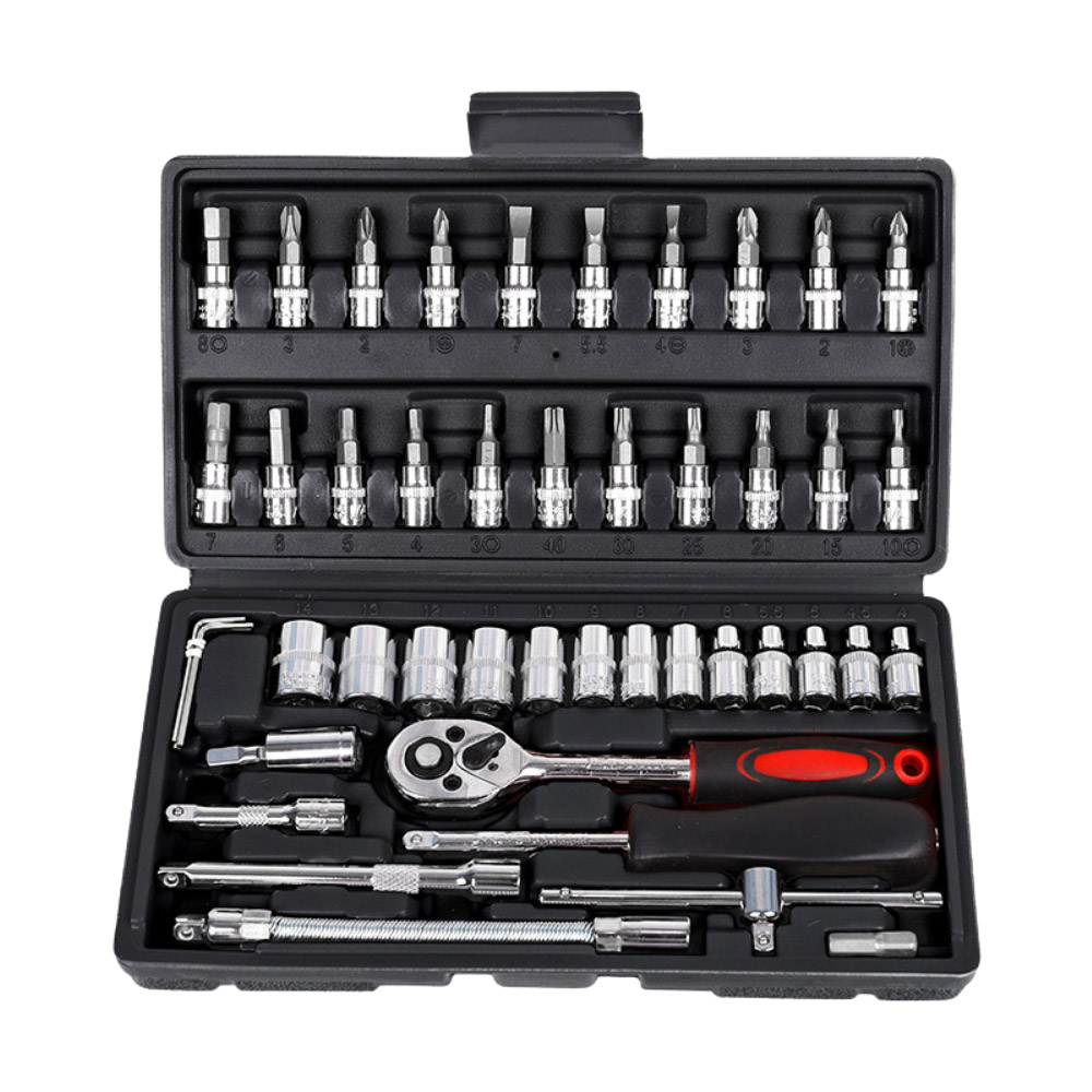 46-piece universal motorcycle tool set - black case, , large