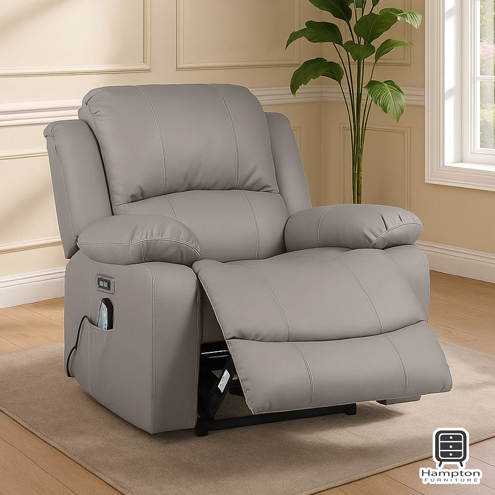 【Hampton 漢汀堡】勞倫斯電動按摩躺椅-卡其灰