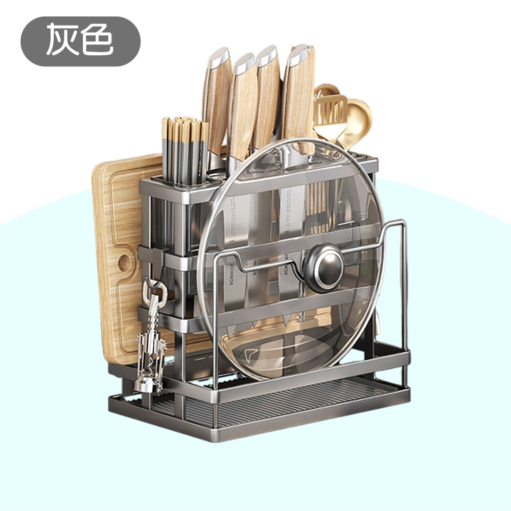 【JAR嚴選】免釘廚房多功能筷子刀具收納瀝水架-灰, 灰, large