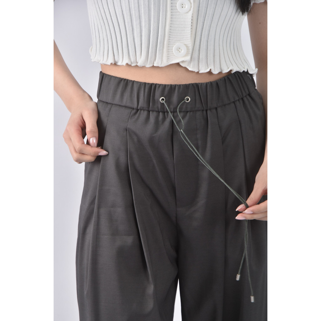 (L) studio doe高腰質感棉質綠色長褲二手衣, , large