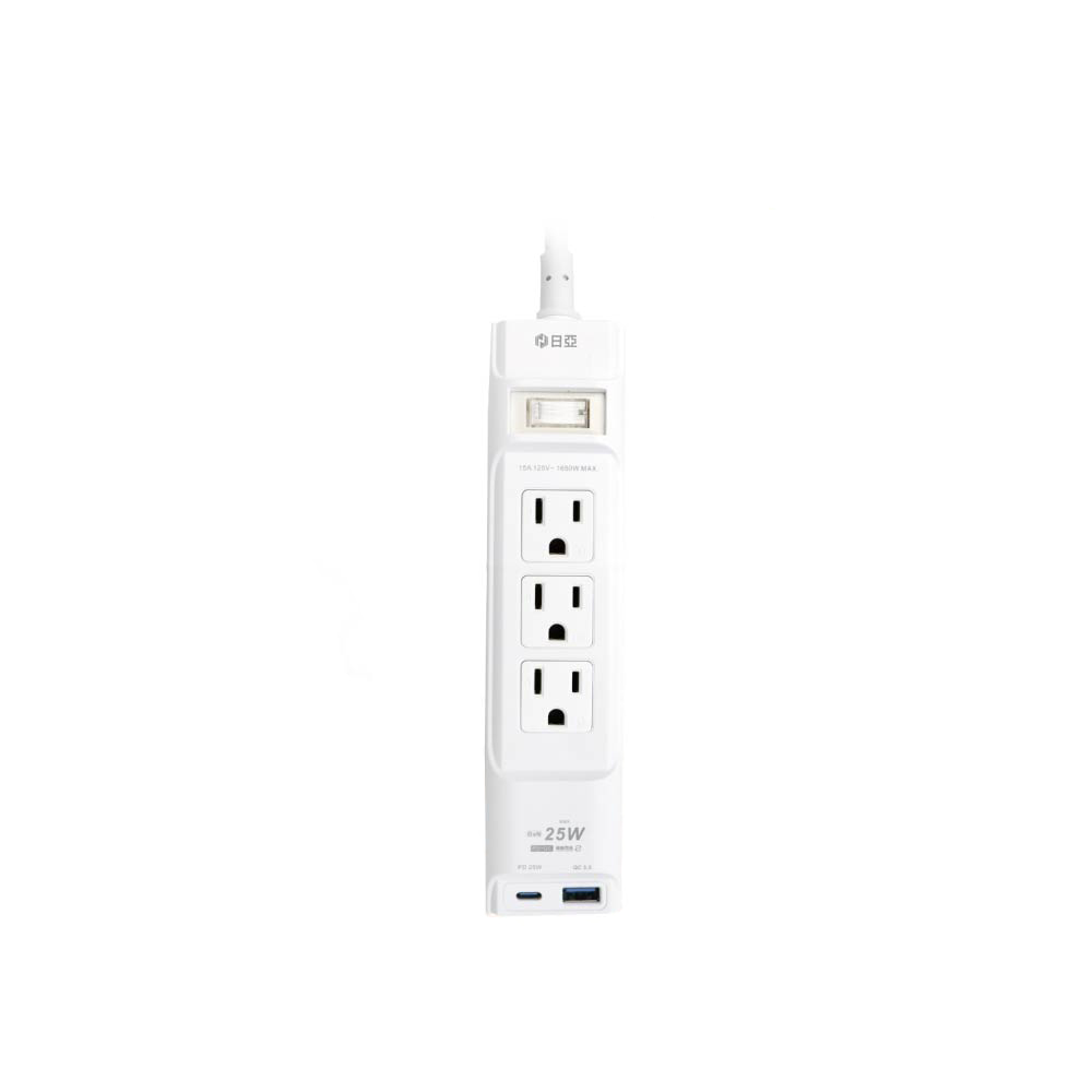 [寶旺旺]日亞 防雷3孔1開3插PD 25W Type-C+QC3.0快充USB 延長線6尺(1.8M)(新安規) C-26P25N, , large