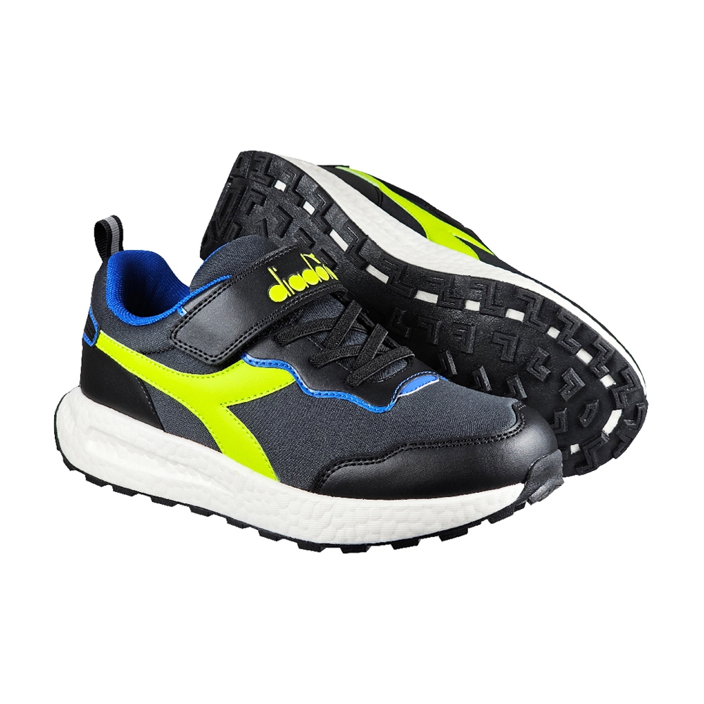 DIADORA迪亞多那 大童時尚運動鞋 童運動鞋 童鞋 寬楦 透氣 保護後跟 吸震 減壓 健康鞋墊 緩震 黑綠 灰紫, , large