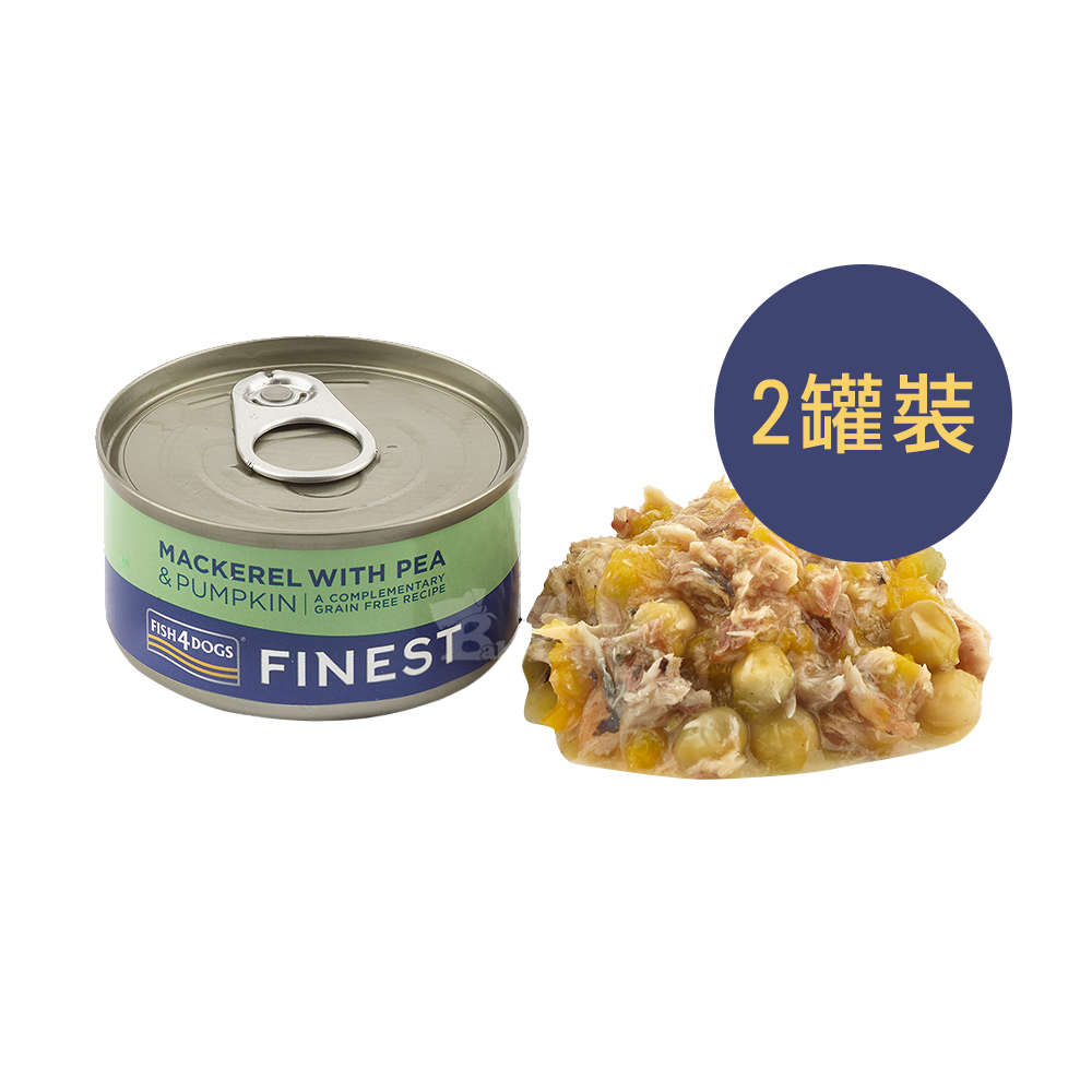 【倆寶貝精品館】即期良品-海洋之星FISH4DOGS 鮮魚蔬菜犬罐 鯖魚-豌豆&南瓜 85gｘ２罐(效期2025/03/25), , large