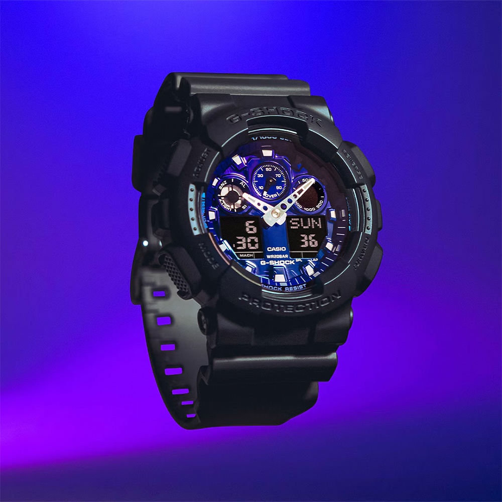 CASIO 卡西歐 G-SHOCK 熾熱火焰系列 雙顯手錶 GA-100FL-1A, , large