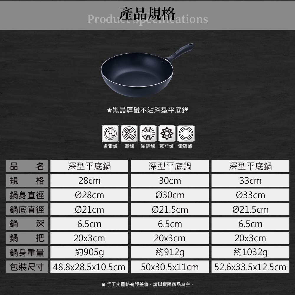 Miyaco 米雅可 黑晶導磁不沾深型平底鍋IH無蓋 33cm（不可超商）-Leidea樂德兒, , large