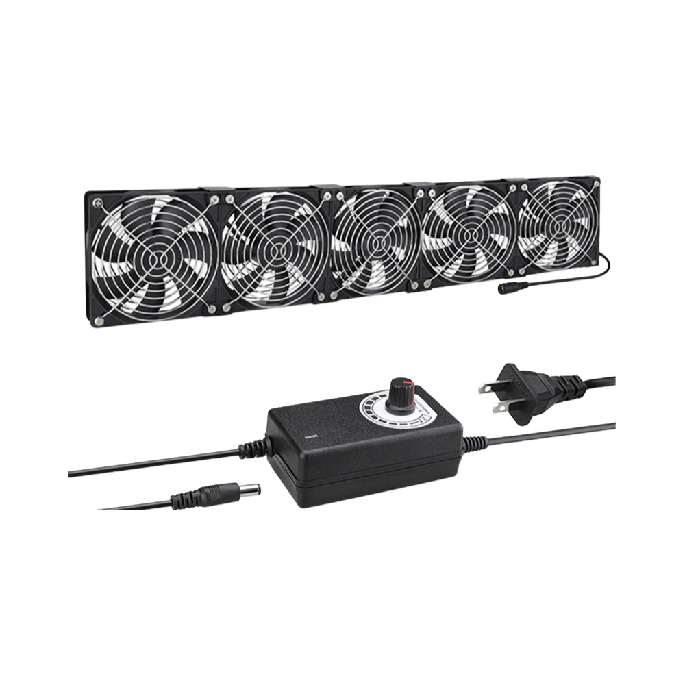 12cm Air Circulation Case Fan - 5 Fans + 8 Metal Mesh Covers + Speed Controller + Accessories + Screws, , large