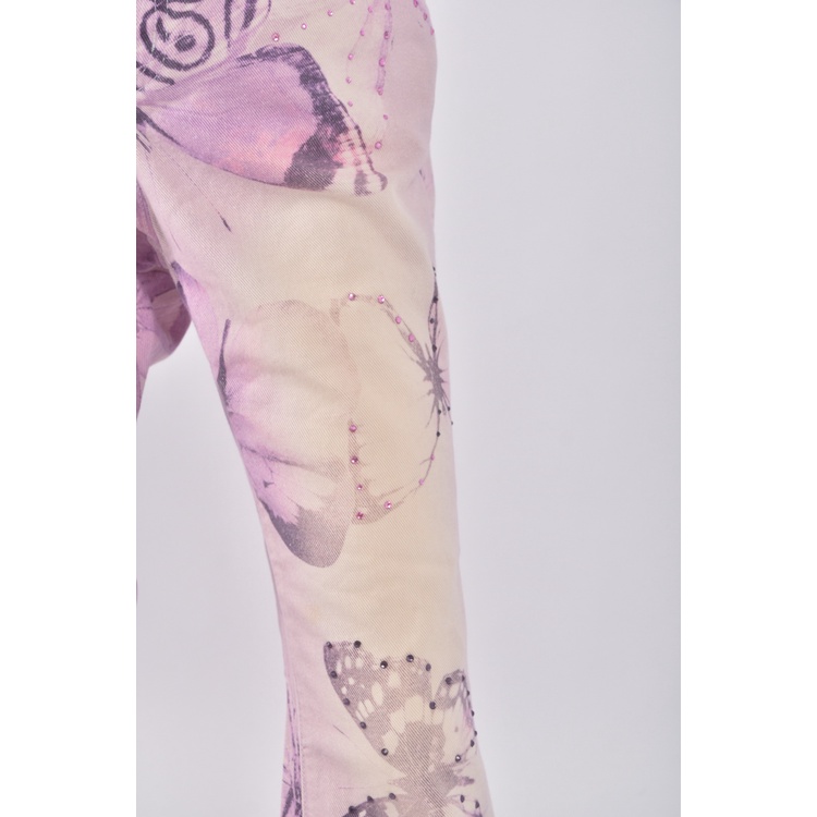 (XL) anita su丹寧牛仔質感棉質蝴蝶純棉紫色長褲二手衣, , large