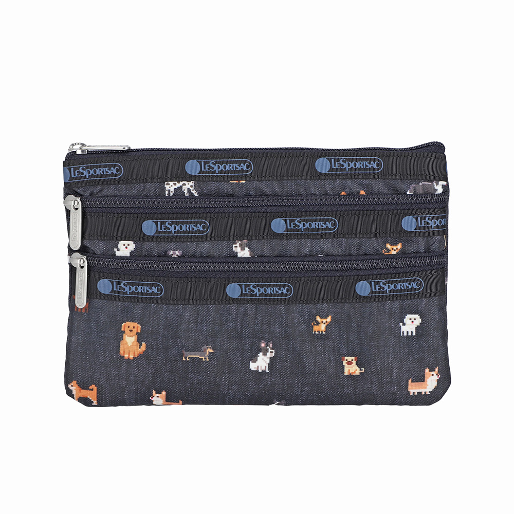 Lesportsac 3-Zip Cosmetic 三層拉鍊化妝包 收納包 盥洗包 女包 男包(像素小狗)  品號：15114864, , large