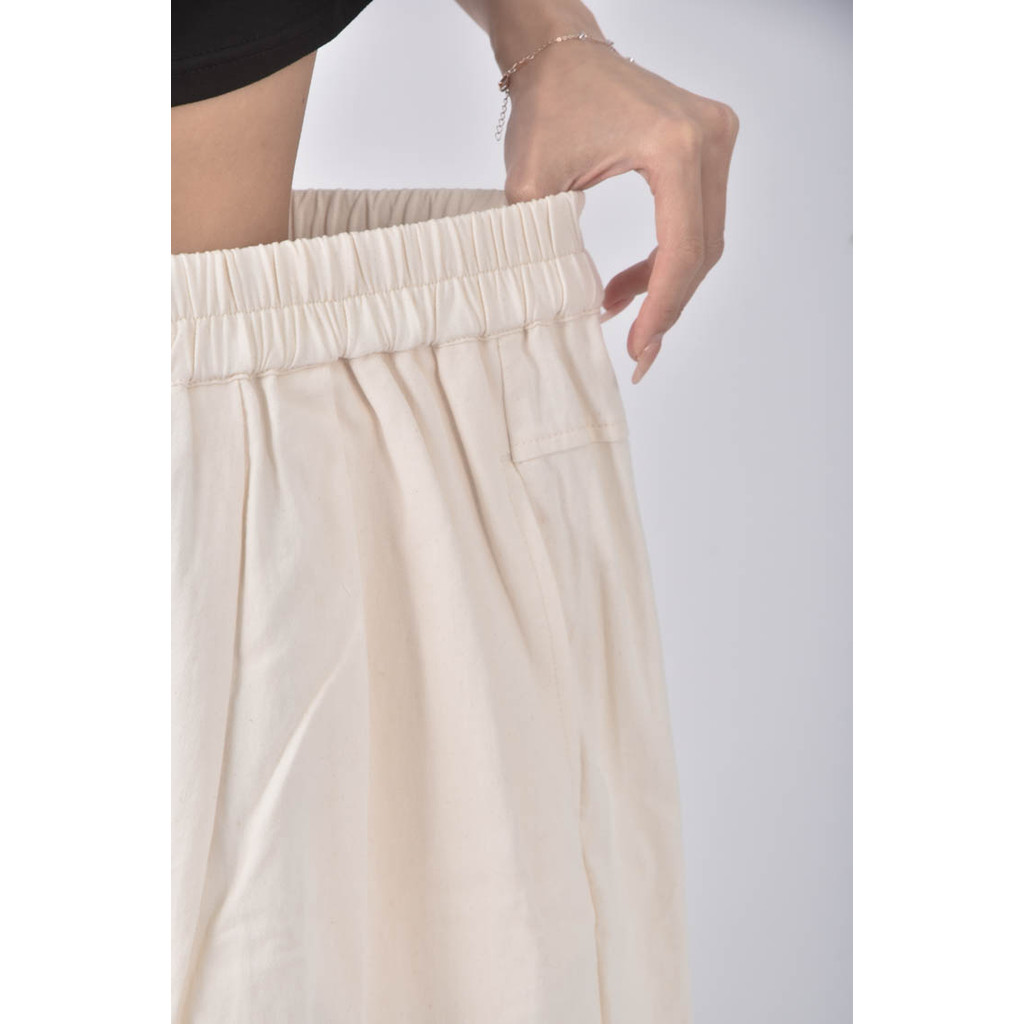 (M) 邊縫高腰棉質純棉杏色長褲二手衣, , large