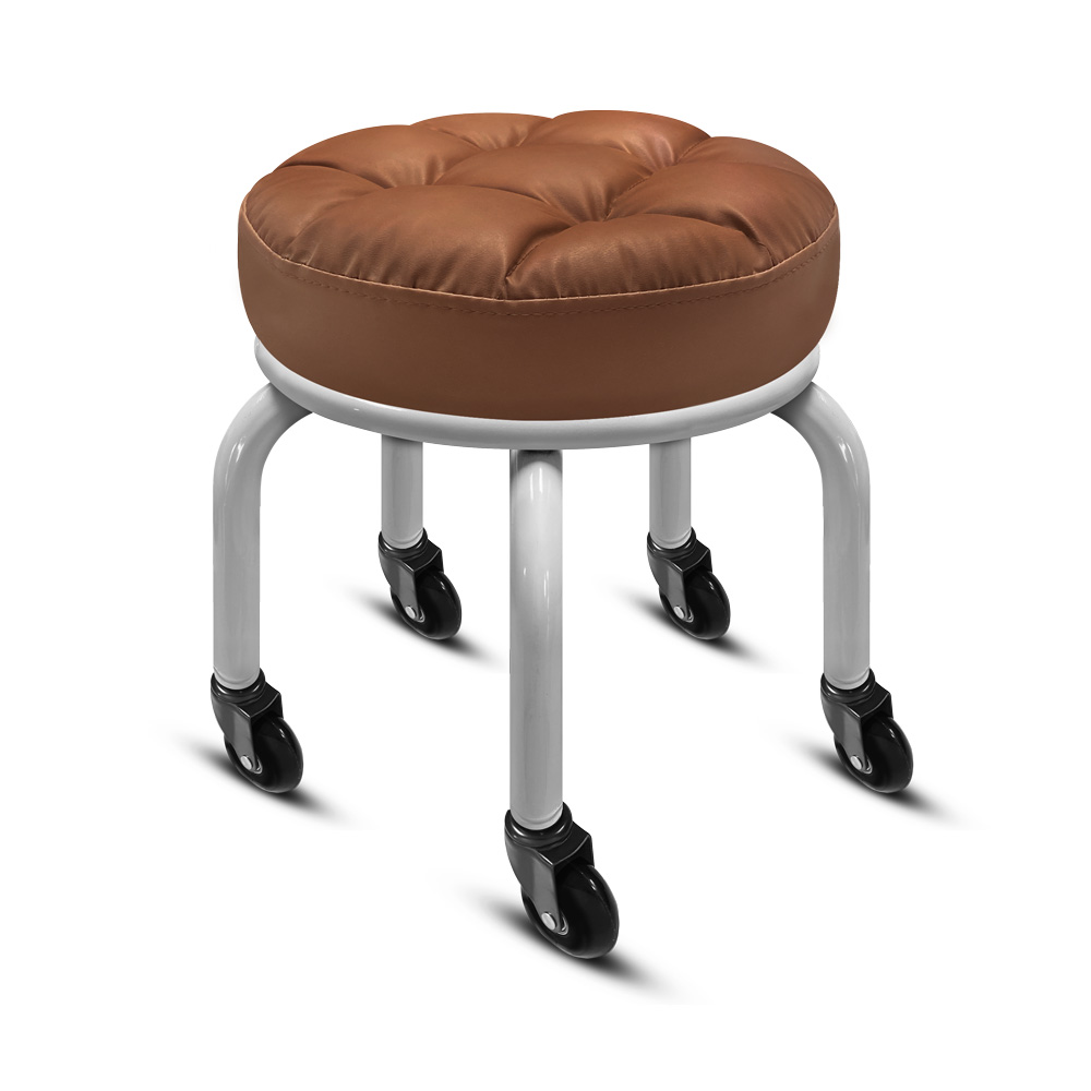 【G+居家】免組裝 動感滑輪萬用椅-白管-深咖啡(2吋純黑輪), , large