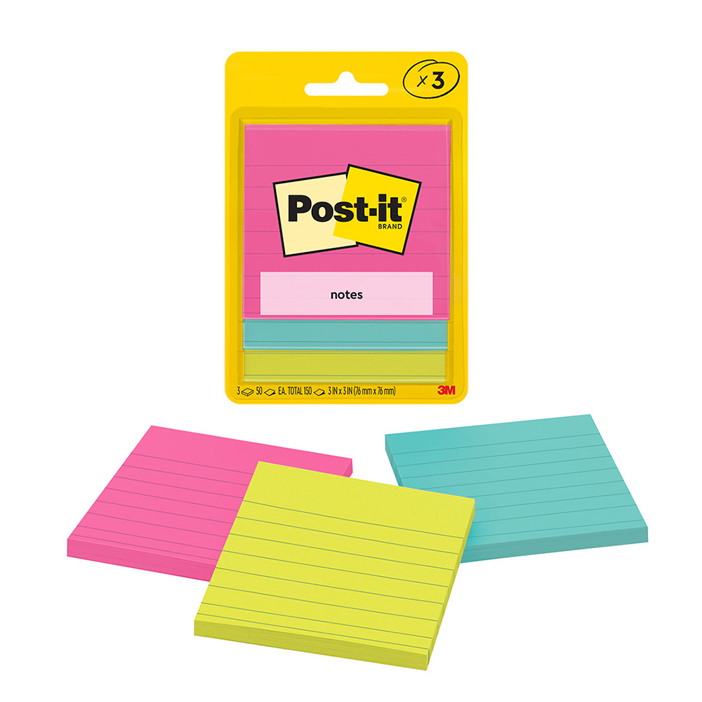 【3M】三色3*3狠黏便條紙 橫格款 8包入/組 6301, , large