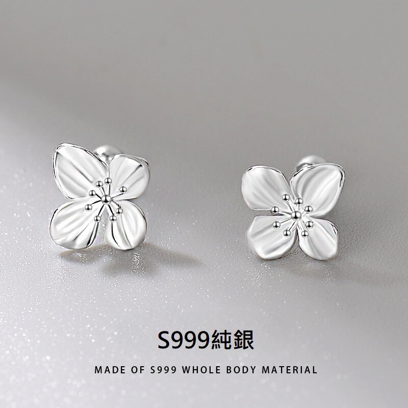 s999純銀螺絲款盛放的百合花耳環-附馬卡收納盒, , large