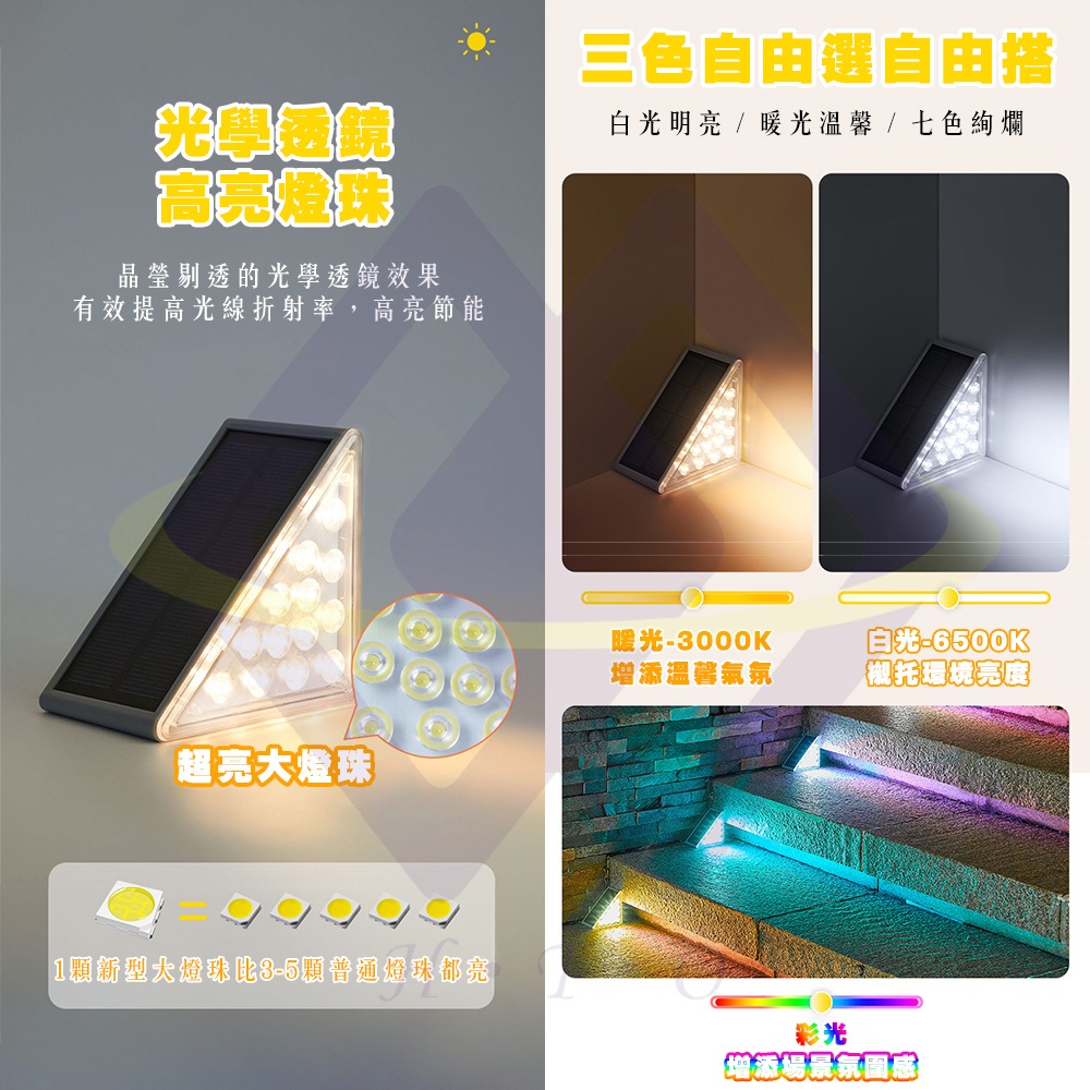 Solar-Powered Step Light – Multicolor Light (2 Pcs/Set), 彩色（兩入）, large