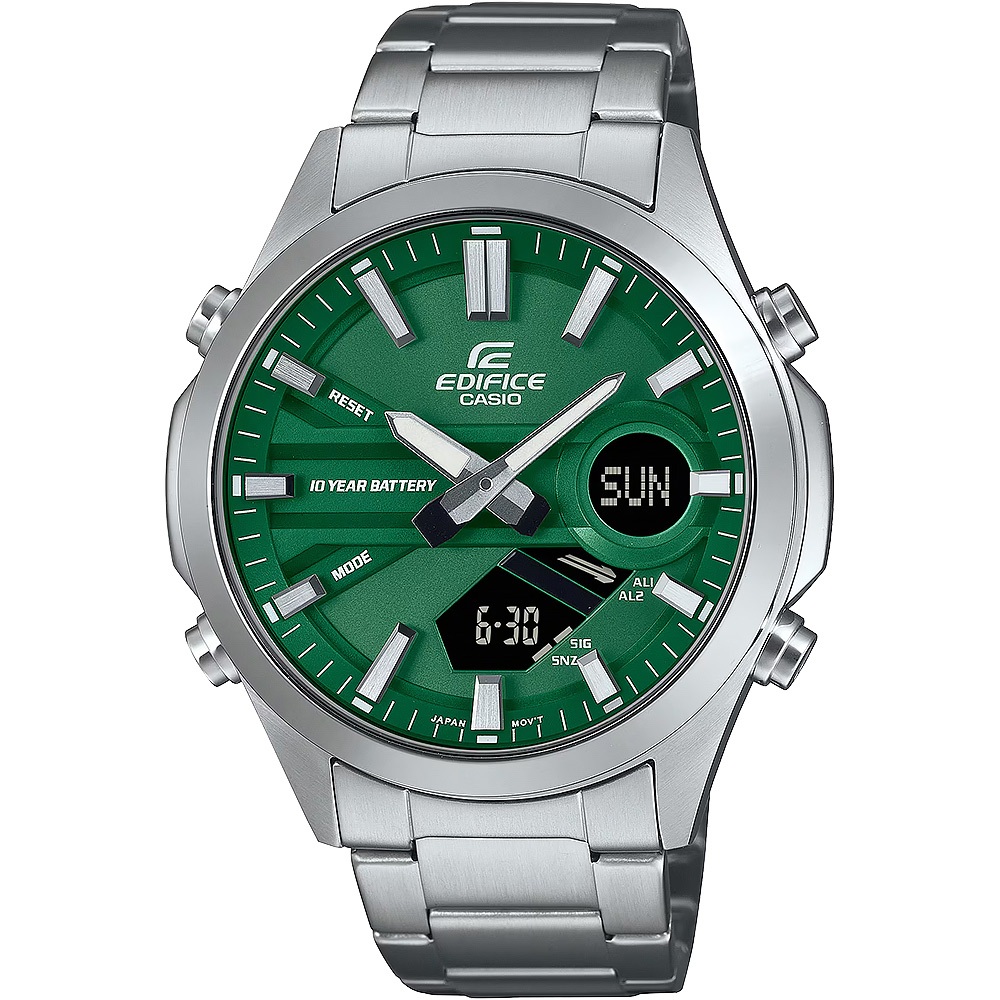 CASIO 卡西歐 EDIFICE 10年電力簡約計時手錶-綠 EFV-C120D-3A, , large